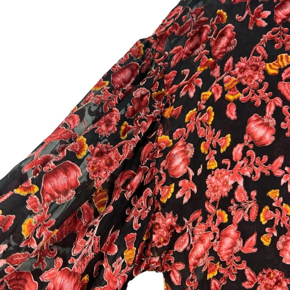 ALICE & OLIVIA Desiree Velvet Effect Blouse Textured Sheer Floral V-Neck - Picture 6 of 11